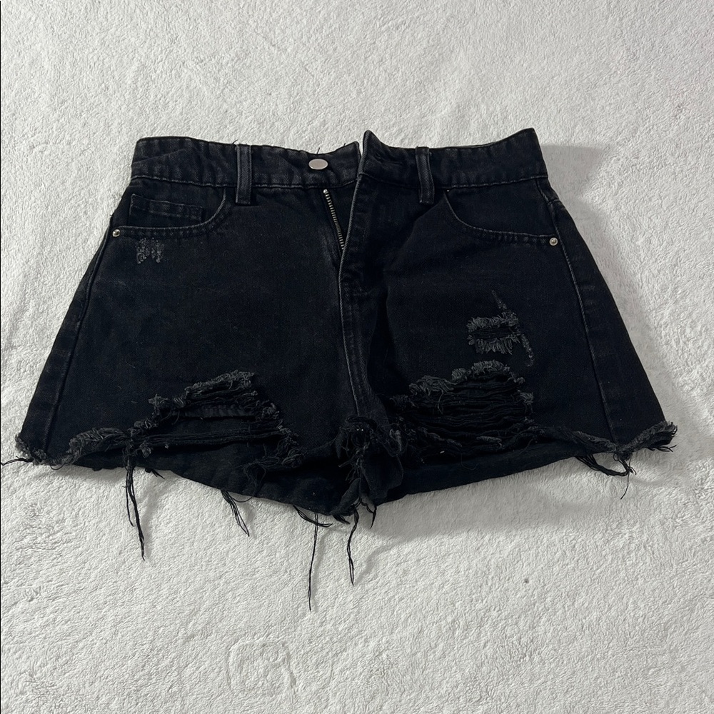Tiger Mist Black Distressed Jean Shorts